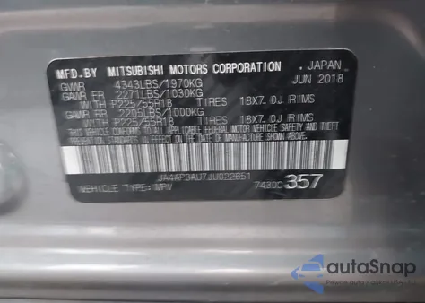 2018 Mitsubishi Outlander Sport 2.0 Es/2.0 Le from USA, damaged, VIN JA4AP3AU7JU022651